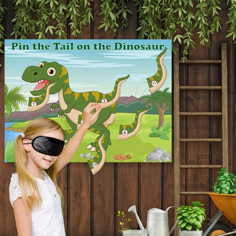 FEPITO Pin The Tail on The Dinosaur Game with 24 Pcs Tails for Dinosaur Birthday Party Supplies, Boys Dinosaur Party Game - Image 5